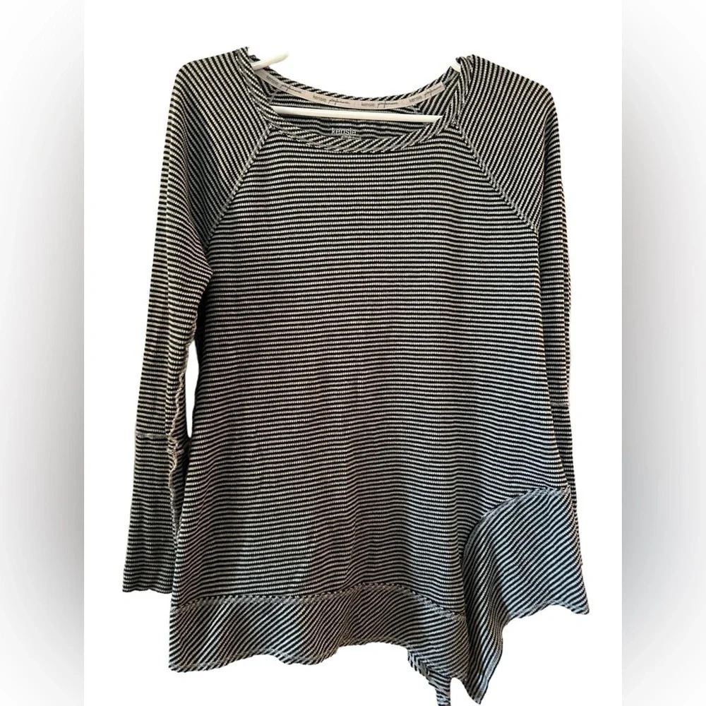Kensie performance black and beige striped long sleeves cotton shirt